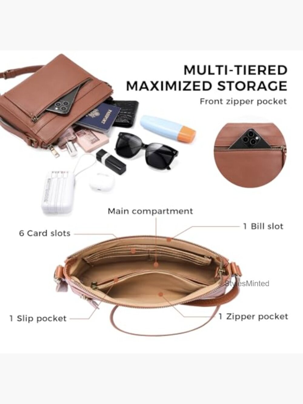 Genuine Leather Crossbody Bag with RFID Wallet Adjustable Strap - Picture 5 of 7